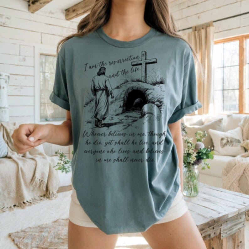 I am the resurrection and the life Jesus and tomb 87742 DTF transfer