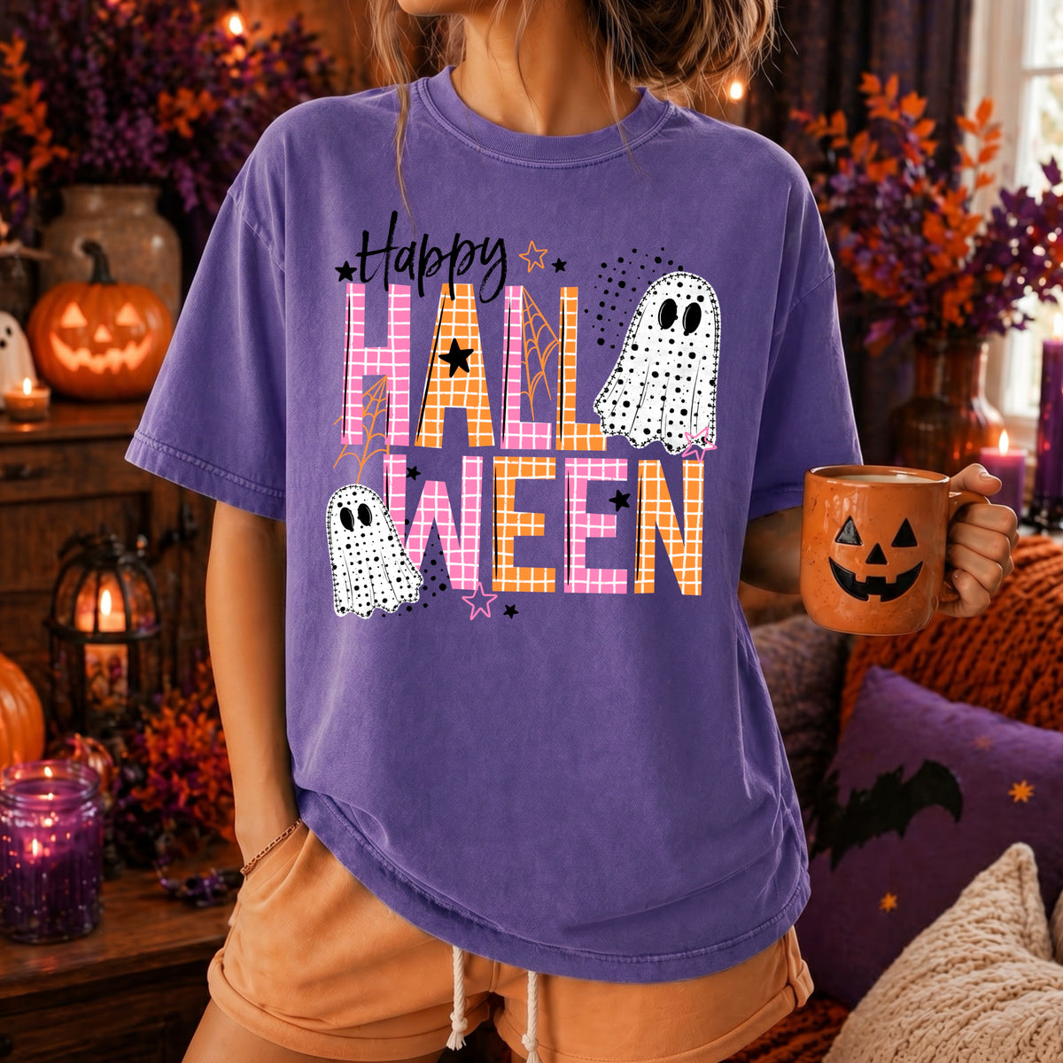 Happy Halloween ghosts black (CSC) DTF Transfer