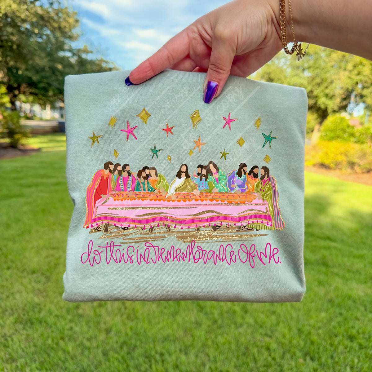 Do this in remembrance of me with glitter DTF transfer