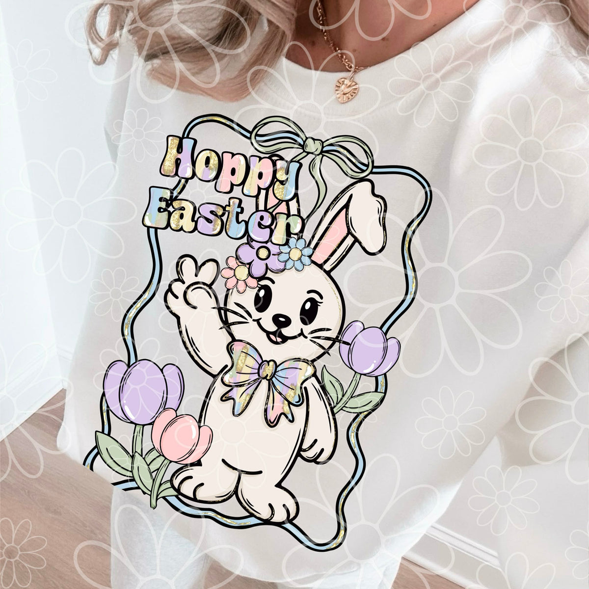 Hoppy Easter bunny and frame (HW) DTF Transfer