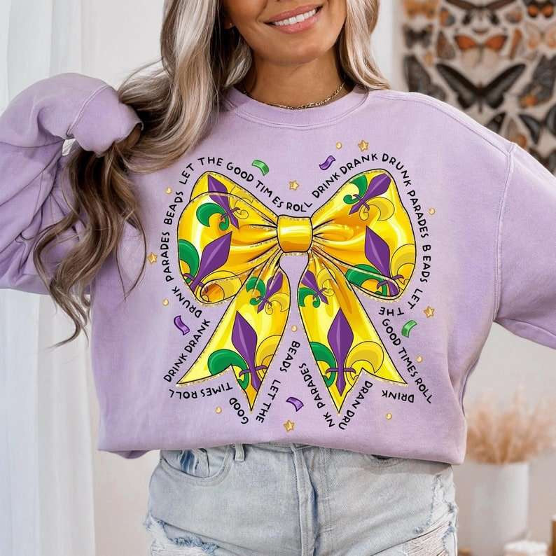 Yellow Mardi Gras bow 80188 DTF transfer