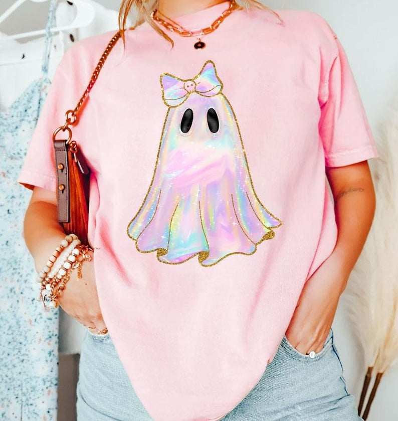 Iridescent ghost with bow 64950 DTF transfer