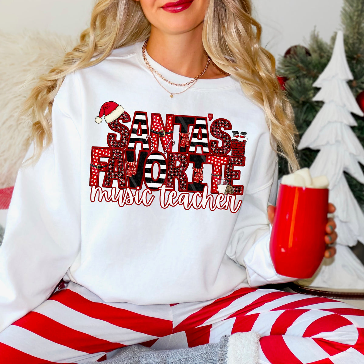 Santa’s Favorite music teacher with Santa hat DTF transfer