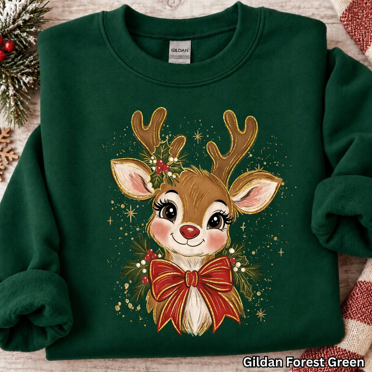 Reindeer with red bow (UAC) Sunday Special DTF transfer