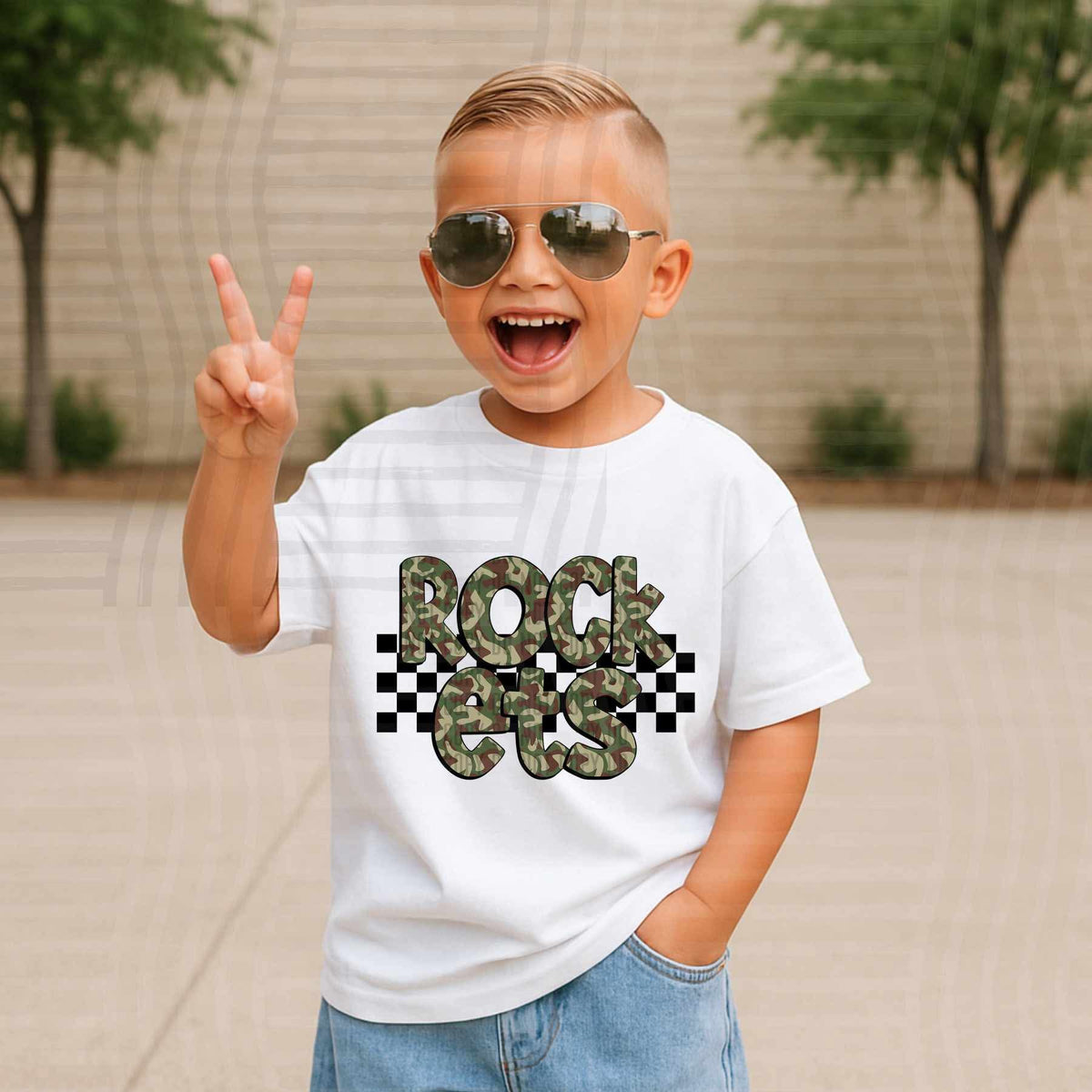 Rockets Camo checkered mascots (Caplinger) DTF transfer