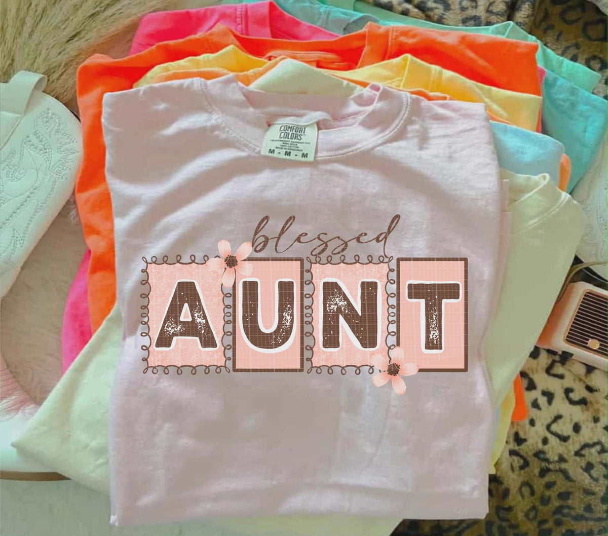 Blessed Aunt blush blocks (Linda) DTF Transfer