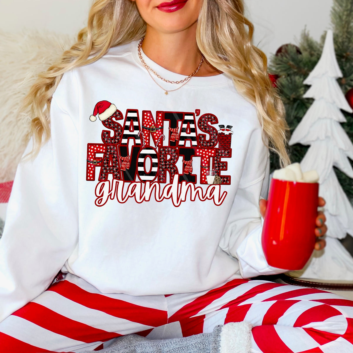 Santa’s Favorite grandma with Santa hat DTF transfer