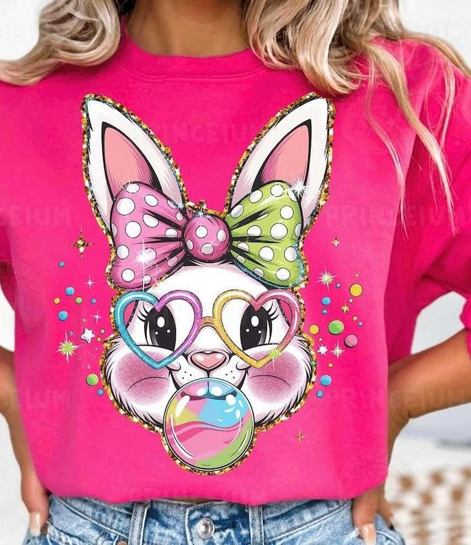 Bunny with pink and green bow 84359 DTF transfer