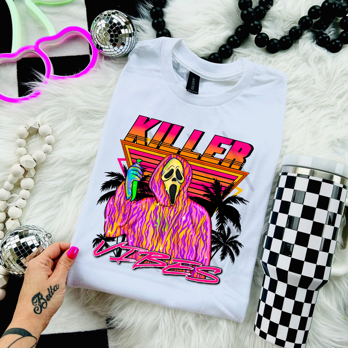 Killer Vibes Neon GF with palm trees 110950 DTF transfer