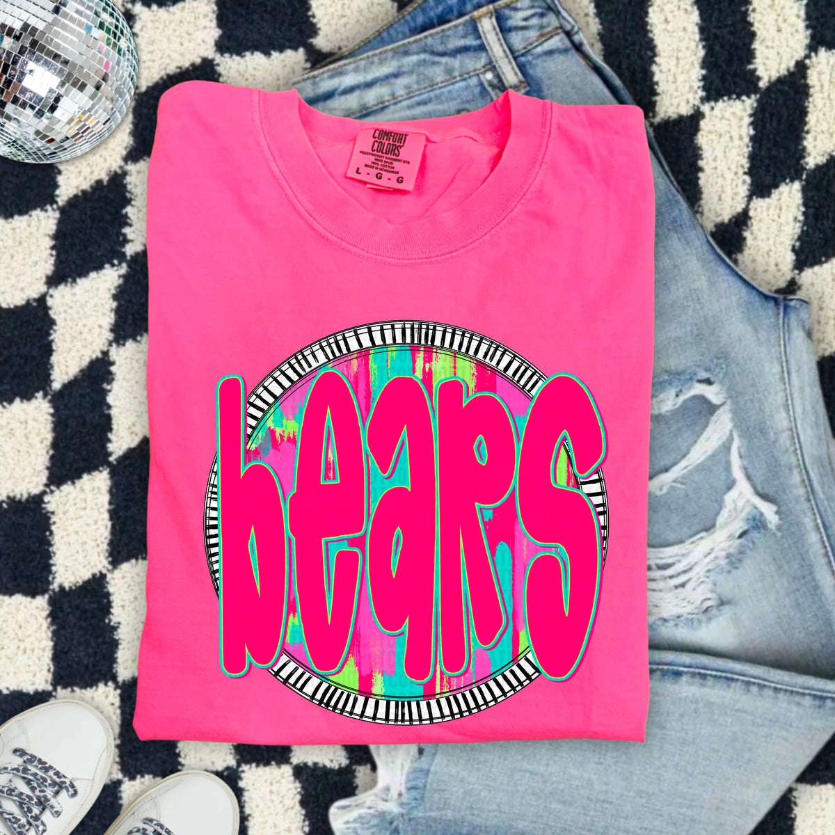 Bears pink font circle 103897 DTF transfer