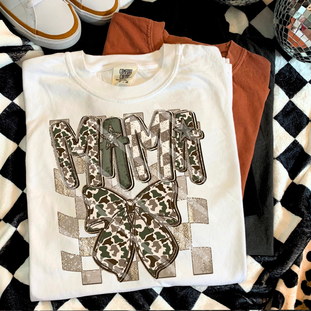 Mama Camo Bow checker background 114103 DTF transfer