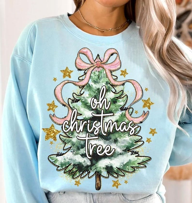 Oh christmas tree pink bow on tree 64794 DTF transfer