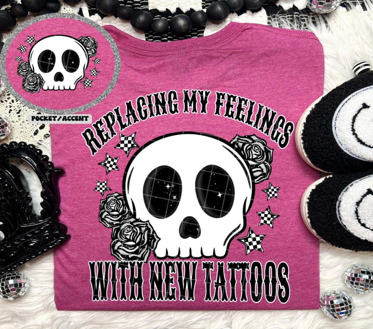 Replacing my feelings with new tattoos FRONT  (Linda) 107898 DTF transfer