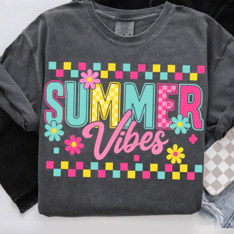 Summer vibes blue, yellow, pink 99020 DTF transfer