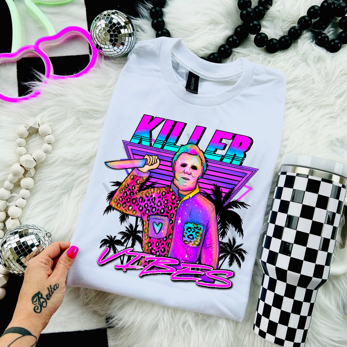 Killer Vibes Neon Mike with palm trees 110946 DTF transfer