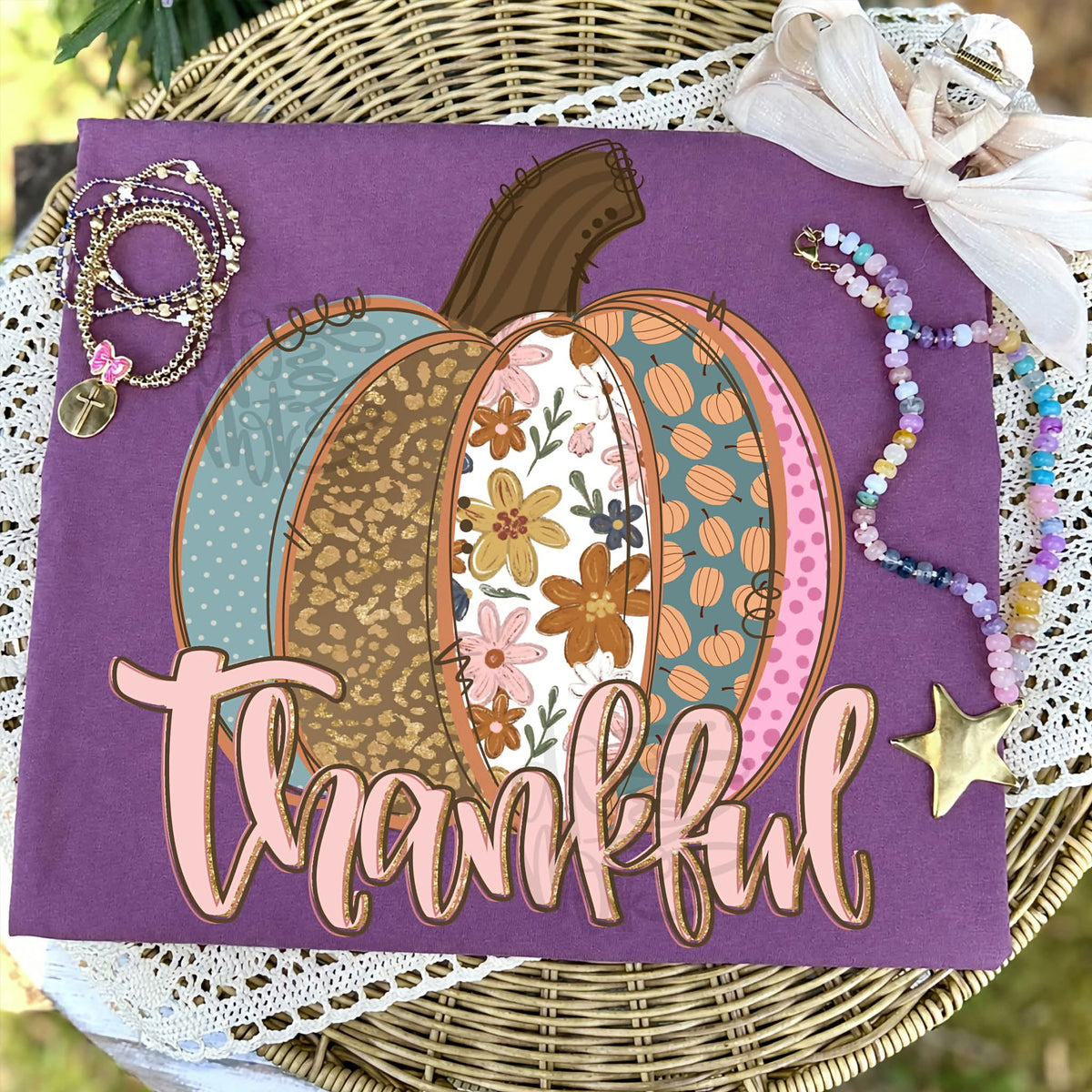 Thankful pumpkin with pink font Sunday Special DTF transfer