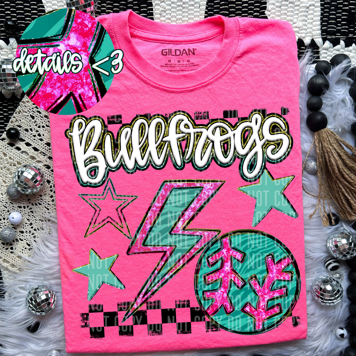 Bullfrogs Teal and Pink Checkered (Caplinger) DTF transfer