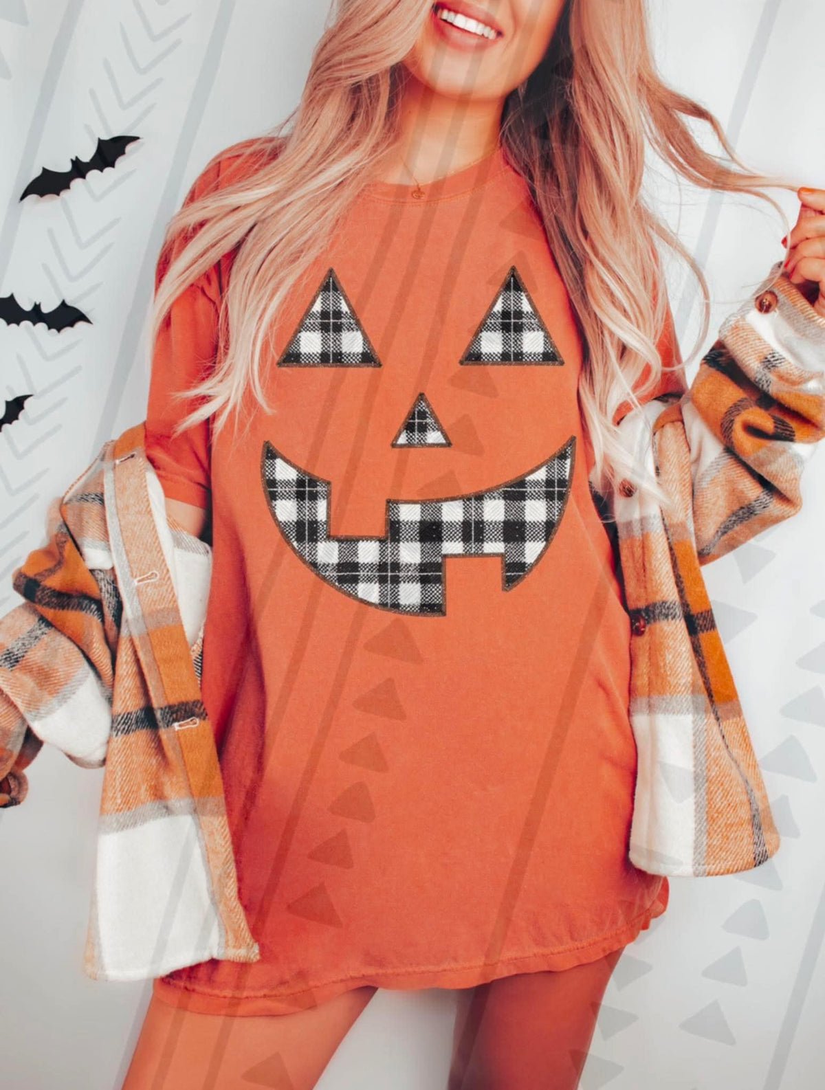 Plaid Pumpkin Face TGG DTF transfer