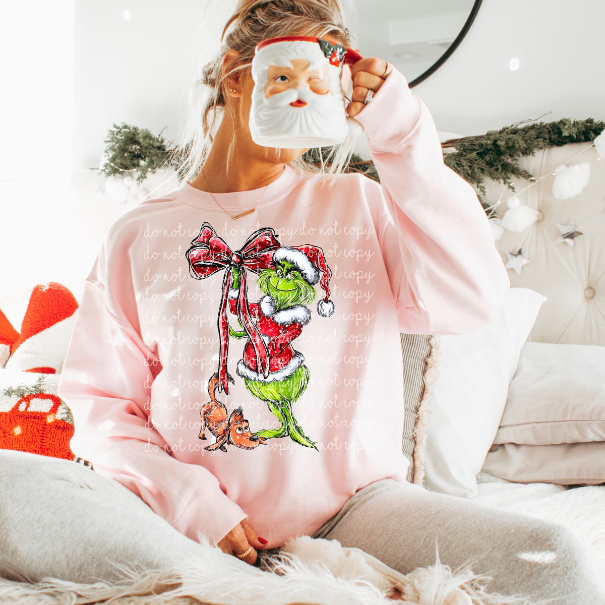 Green Guy and Red Bow WITH DOG (AG) DTF transfer