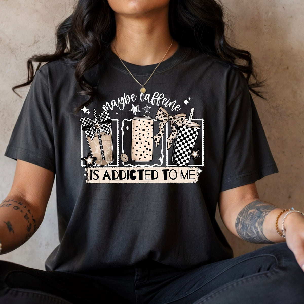 Maybe caffeine is addicted to me white (csc) DTF Transfer