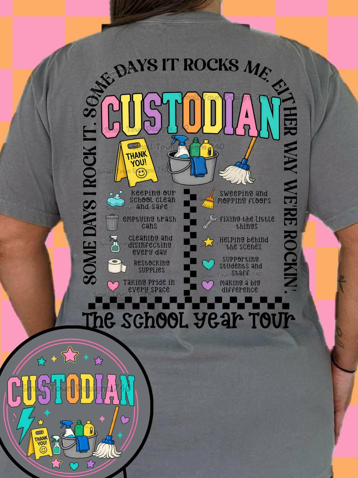 Custodian lightning colorful arch with school words BACK (STD) DTF Transfer