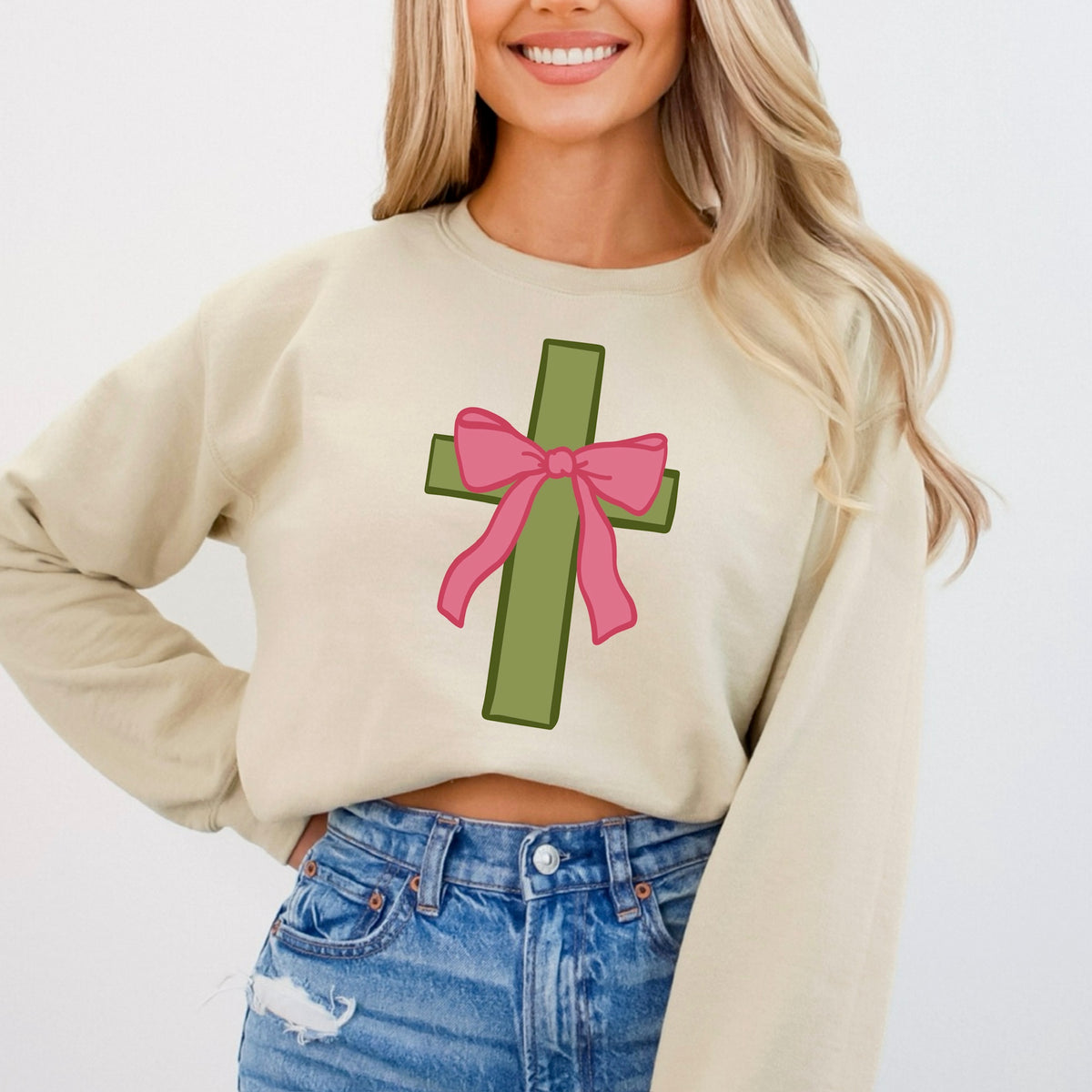Cross and bow (dark green and pink) DTF Transfer
