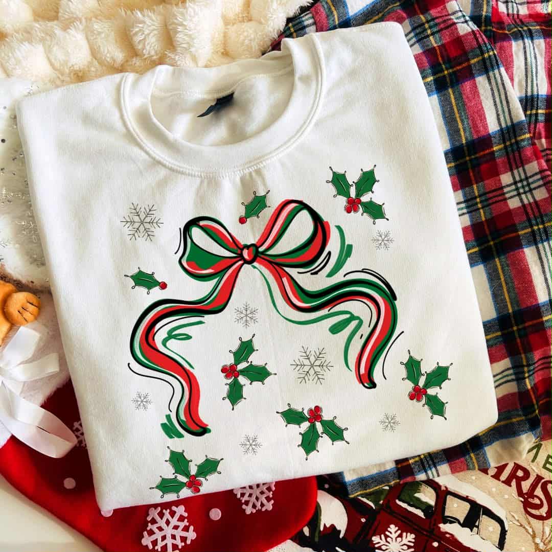 Red and Green bow with holly (S&G) DTF transfer