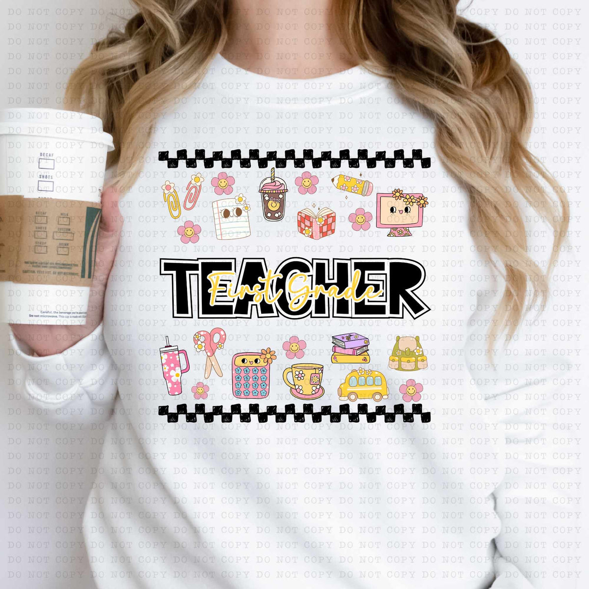 First grade teacher retro teacher items (ECHT) 53657 DTF transfer