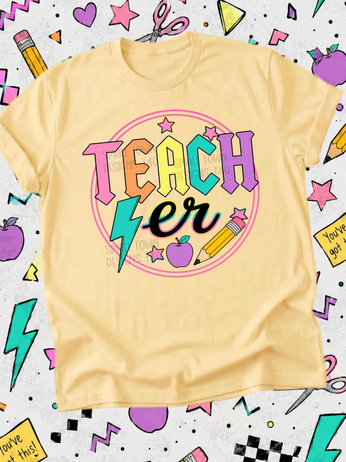 Teacher colorful with bolt school supplies circle (STD) DTF Transfer