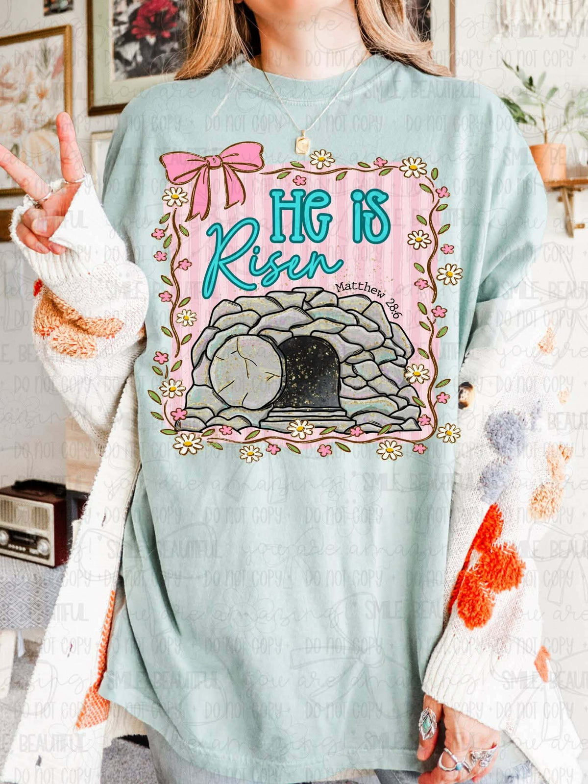 He is risen pink frame and tomb (MZ) DTF Transfer