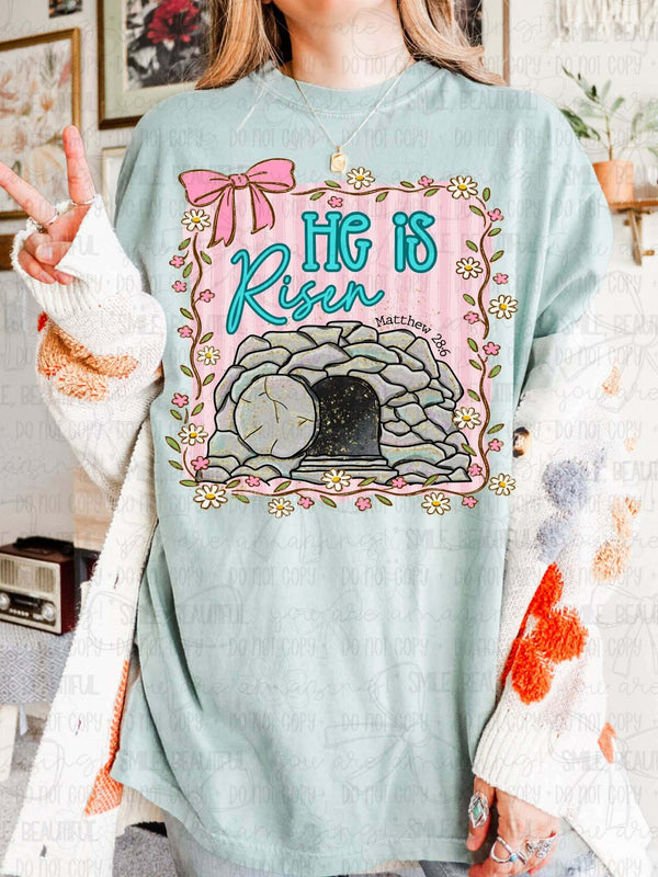 He is risen pink frame and tomb (MZ) DTF Transfer
