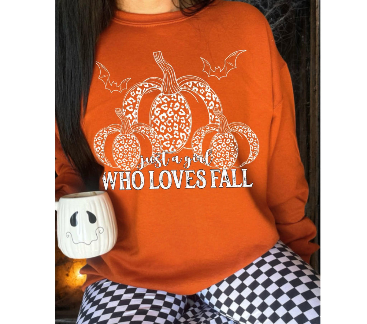 Just a girl who loves fall with bats WHITE (Linda) 107865 DTF transfer