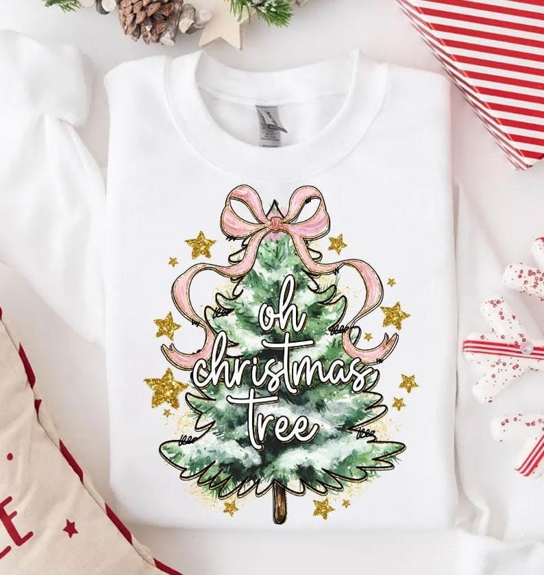 Oh christmas tree pink bow on tree 64794 DTF transfer