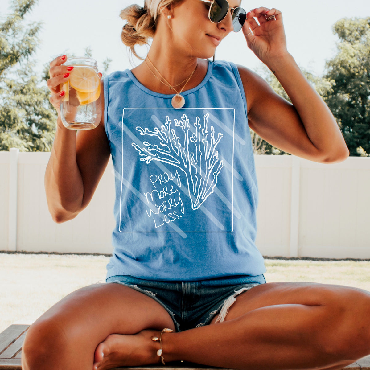 Pray More Worry Less Coral WHITE 110622 DTF transfer