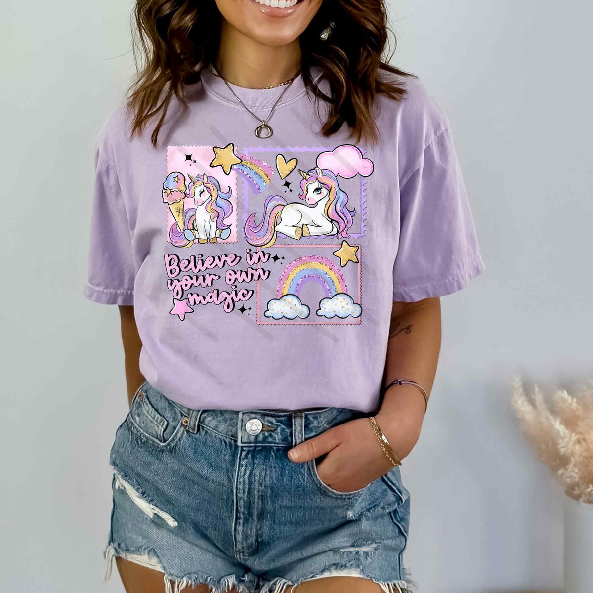 Rainbow Unicorns stamp DTF Transfer