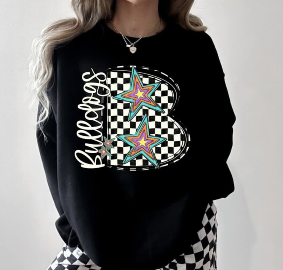 B bulldogs checkered with stars (S&G) 87085 DTF transfer