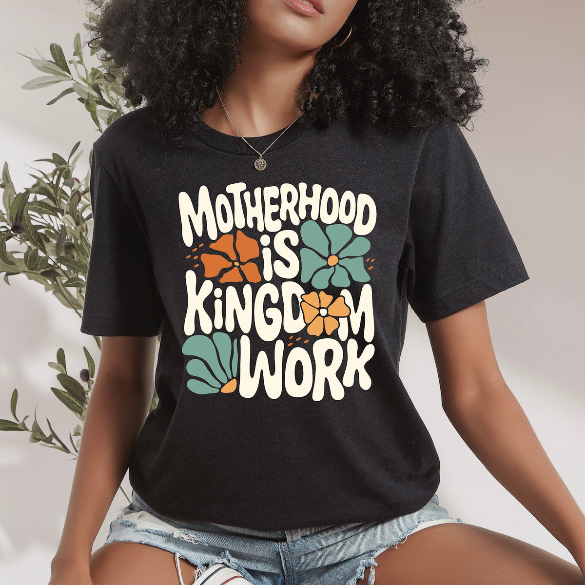 Motherhood is kingdom work  (cream orange teal) Not distressed DTF Transfer