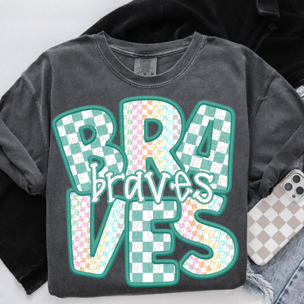Braves blue and colorful checkered (CITY) 85522 DTF transfer