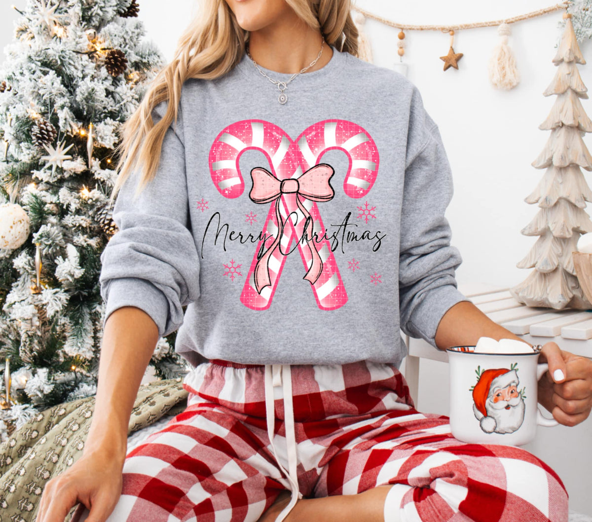 Merry Christmas Pink Candy canes and bow (Linda) DTF transfer