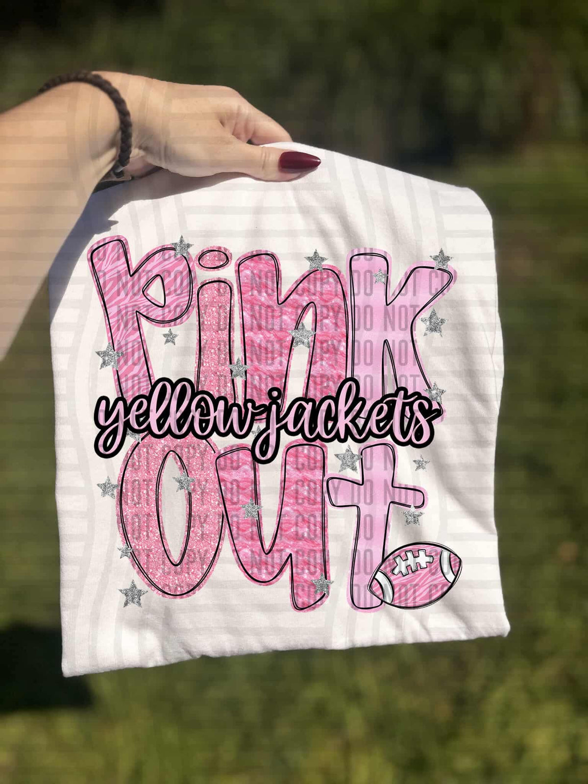 Pink out sparkles Yellowjackets (Caplinger) DTF transfer