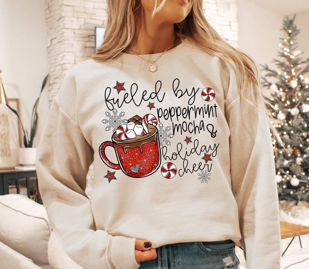 Fueled by peppermint mocha & holiday cheer red mug  (S&G) 60324 DTF transfer