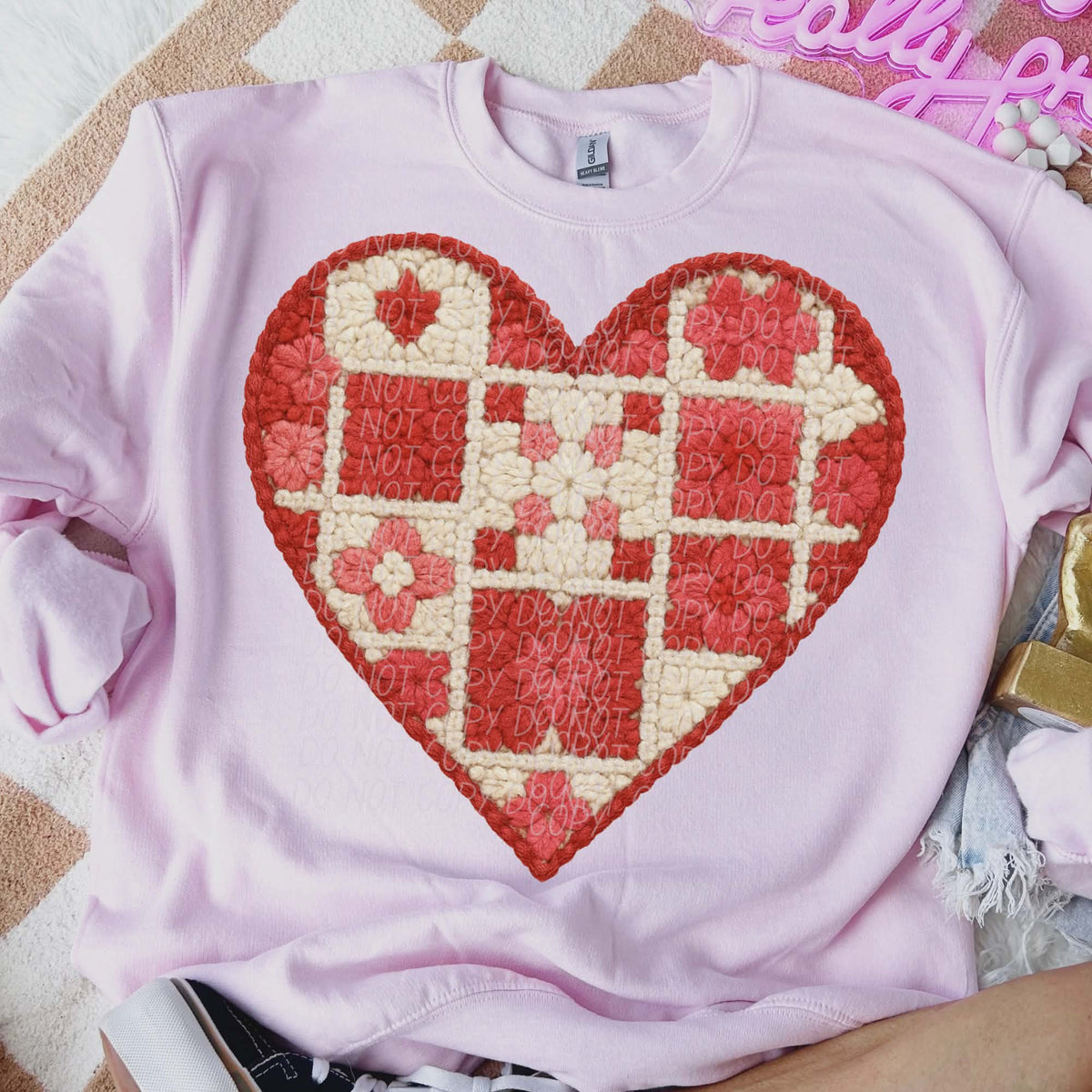 Red and white patchwork heart (city) DTF transfer