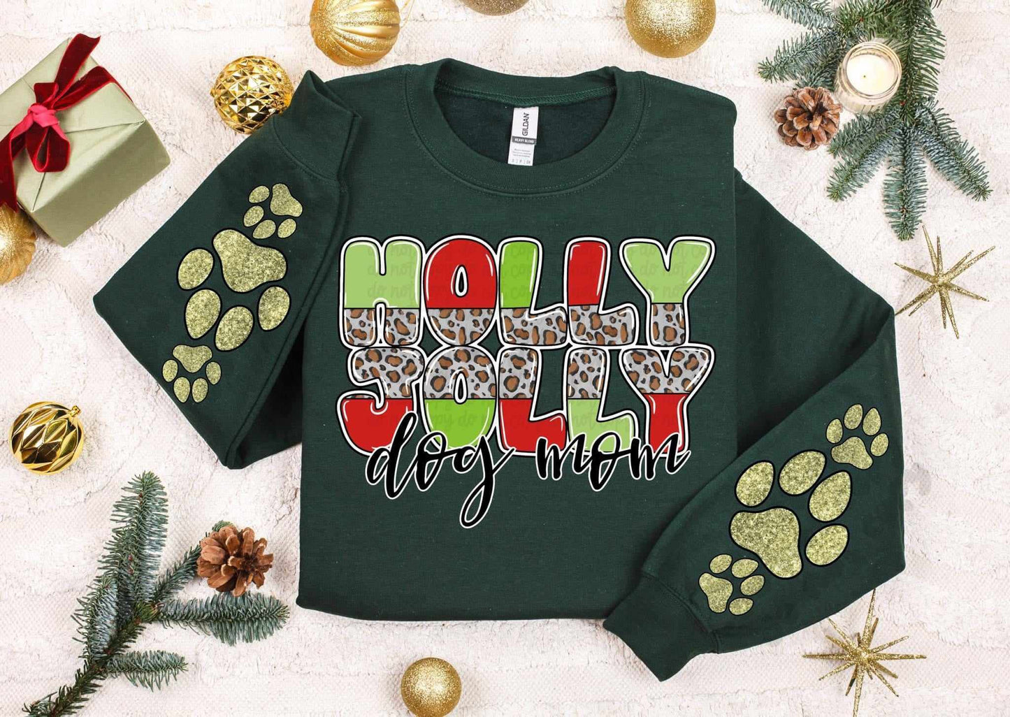 Holly jolly dog mom FRONT ONLY (CST) 70736 DTF transfer