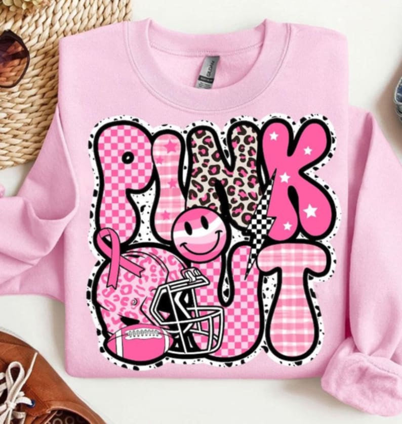 Pink Out Football with helmet and ribbon DTF transfers