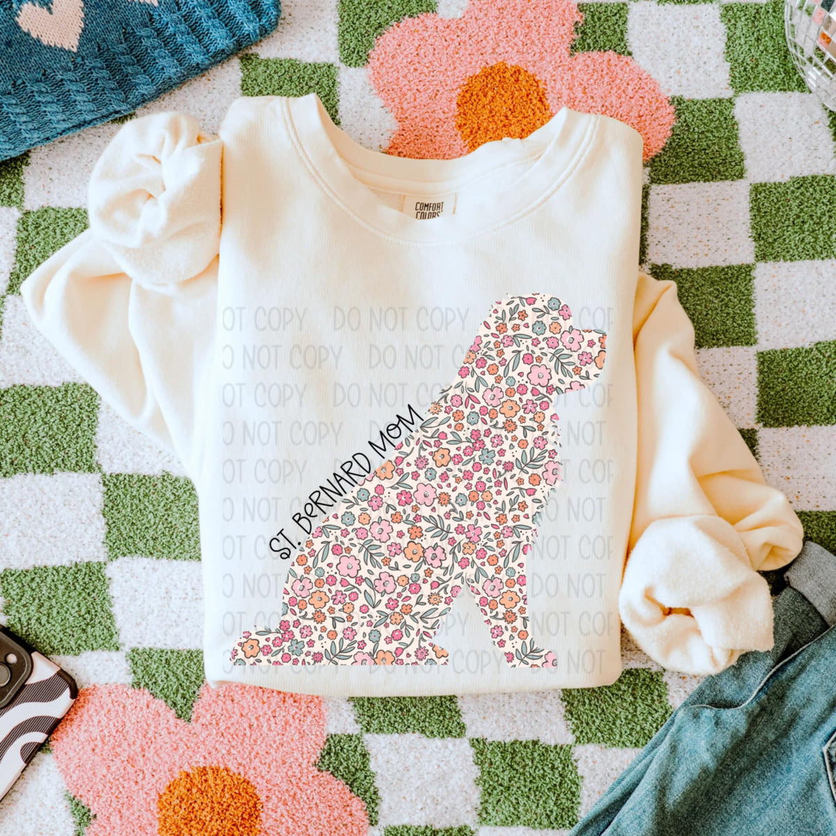 St bernard mom floral puppy (SWD) 85309 DTF transfer