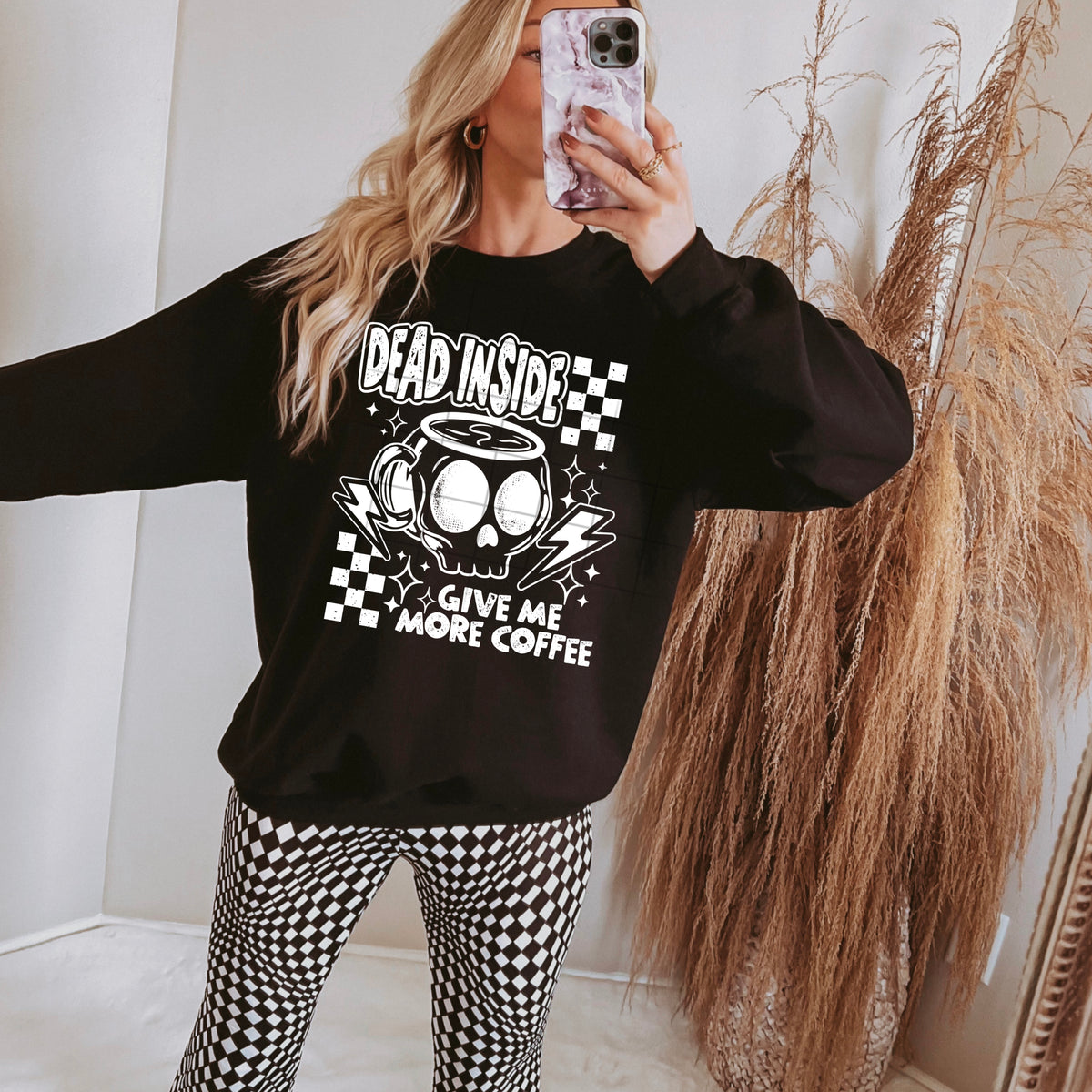 Dead Inside Give Me More Coffee WHITE (CSC) DTF transfer