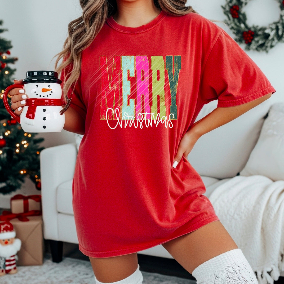 Merry Christmas colorful letters and cursive DTF Transfer