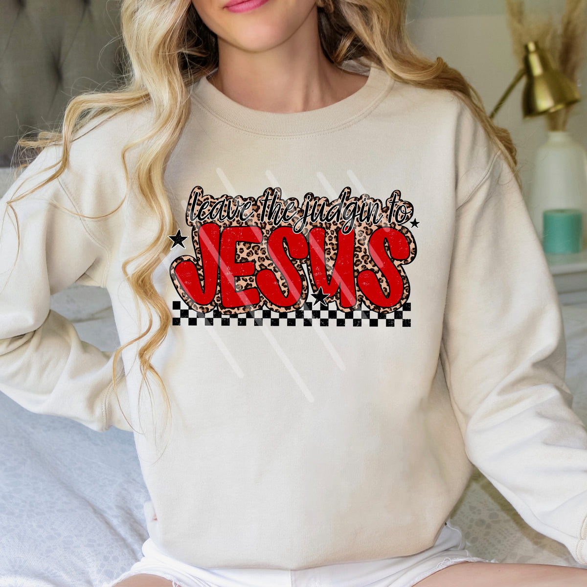 Leave The Judgin To Jesus red and leopard scarlow 110310 DTF transfer