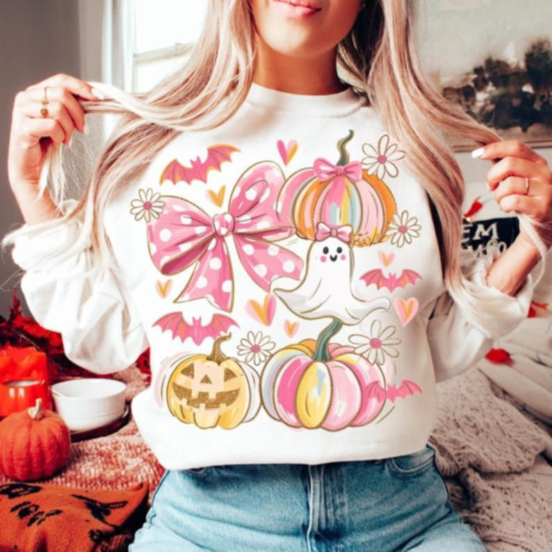 Pink and yellow Halloween collage 107783 DTF transfer