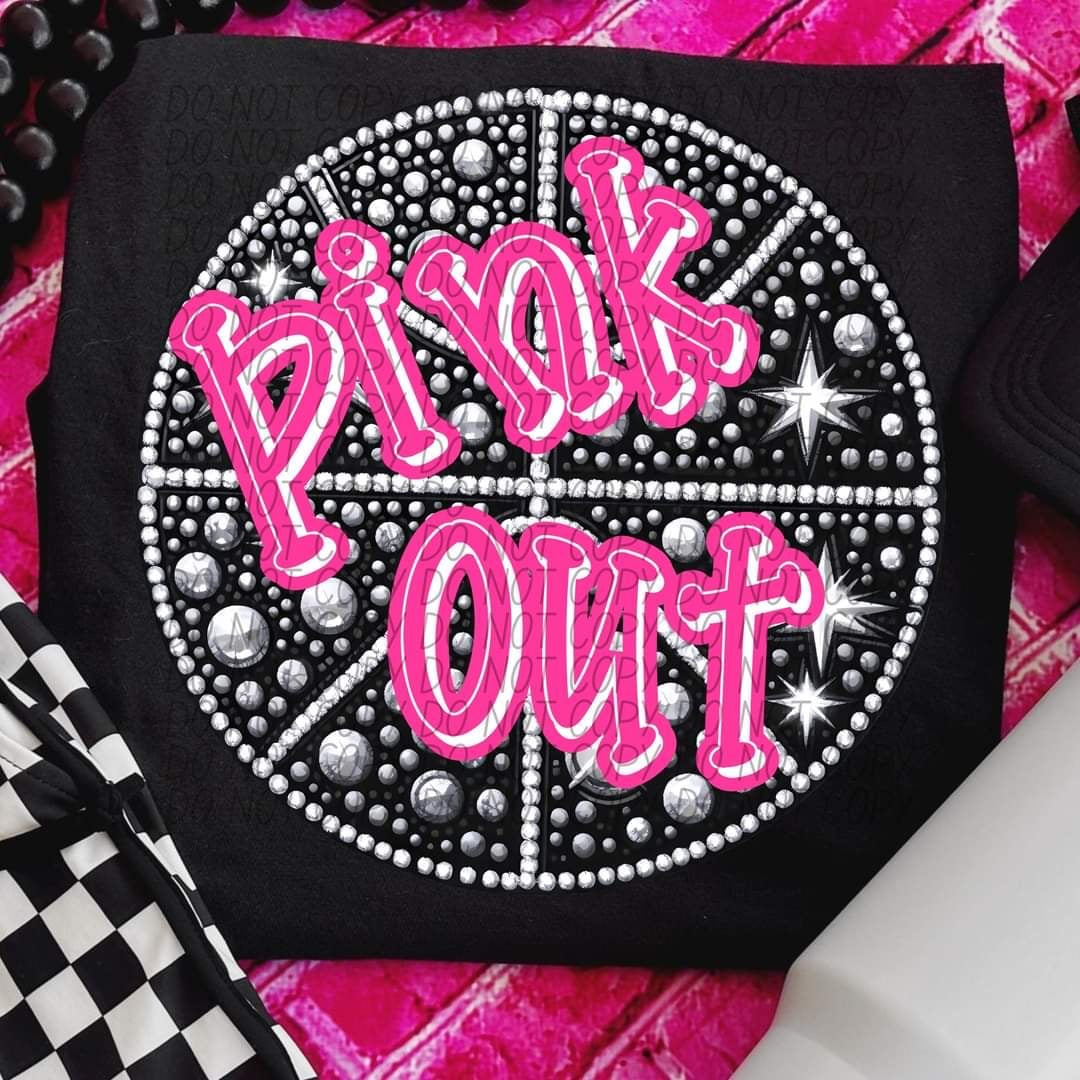 Pink out rhinestone basketball 53627 DTF transfer